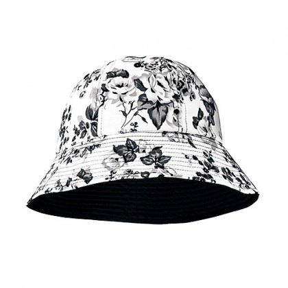 Bucket Hats – 12 PCS Cotton Canvas w/ Flower Print - Black - HT-6579BK